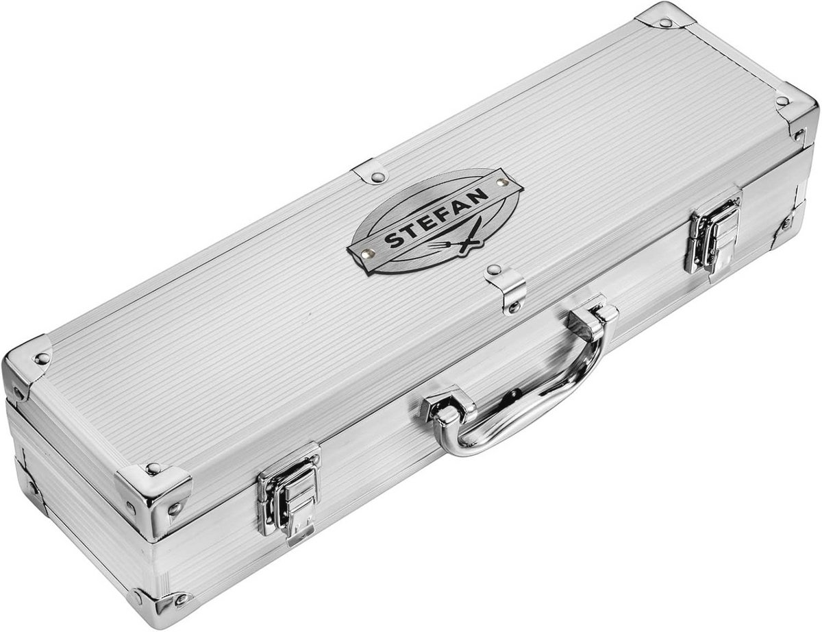 Grillset met koffer van roestvrij staal - Gepersonaliseerd BBQ-gereedschap