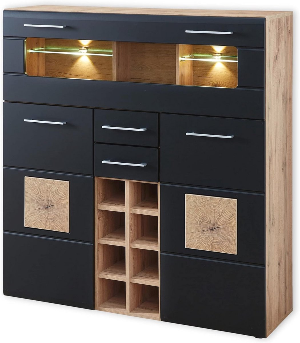 Moderne Barkast met Flessenrek en LED Verlichting in Eikenhoutlook - 120x128x37 cm