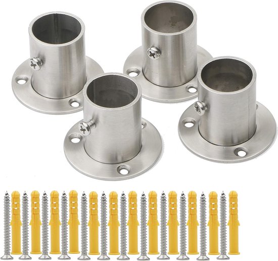 Kast stang ondersteuning flens houder 304 roestvrij staal voor kast poolbuis tot 32 mm diameter (4 stuks Kast stang ondersteuning flens houder 304 roestvrij staal voor kast poolbuis tot 32 mm diameter (4 stuks