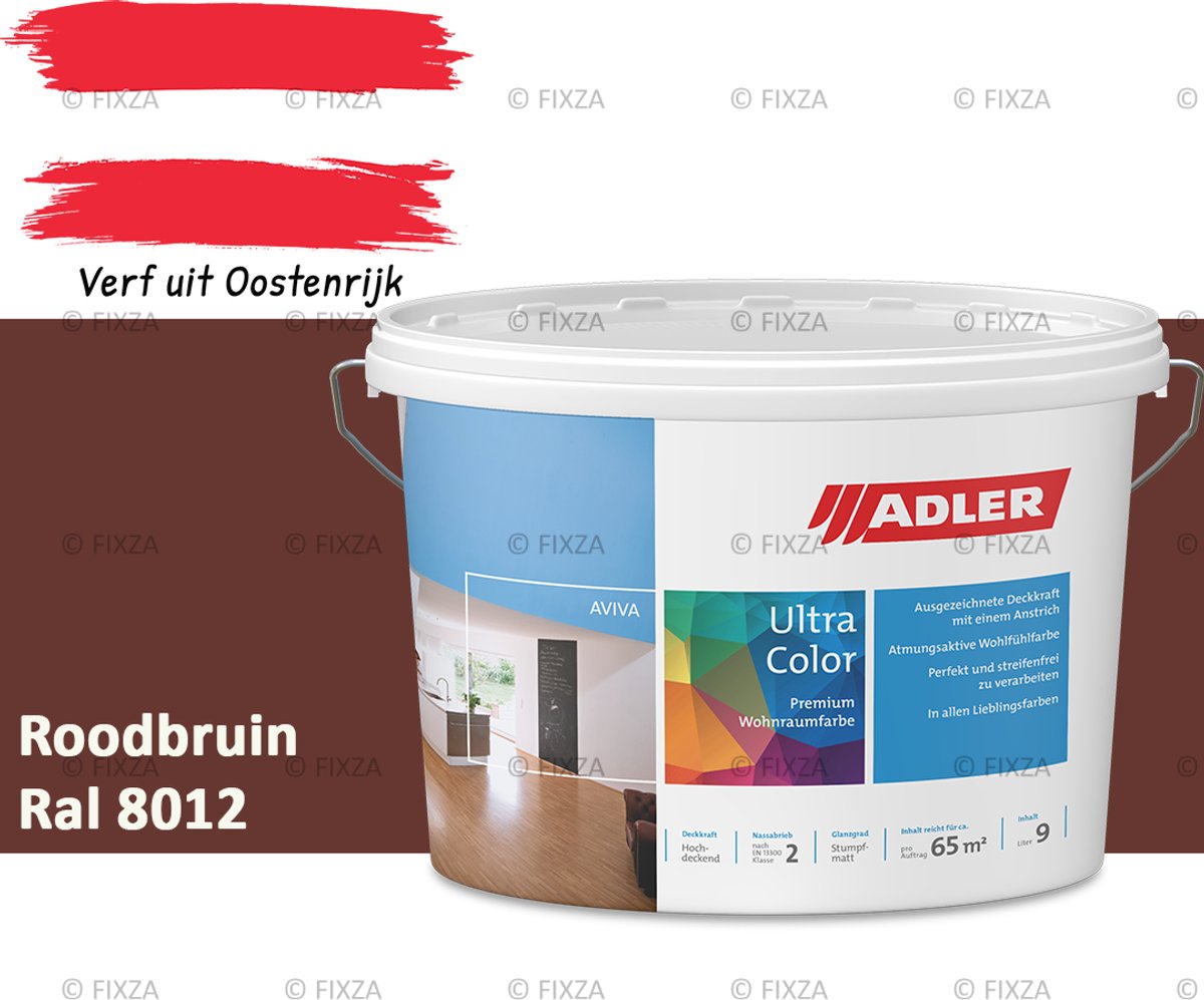 ADLER Aviva Ultra-Color SD Muurverf – Premium Matte Binnenmuurverf met Smart-Dry Technologie – Streeploos & Hoge Dekking – Roodbruin – 1 Liter