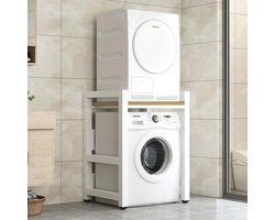 Wasmachine Rek met Opbergruimte - In hoogte Verstelbare Standaard voor Wasmachine en Droger