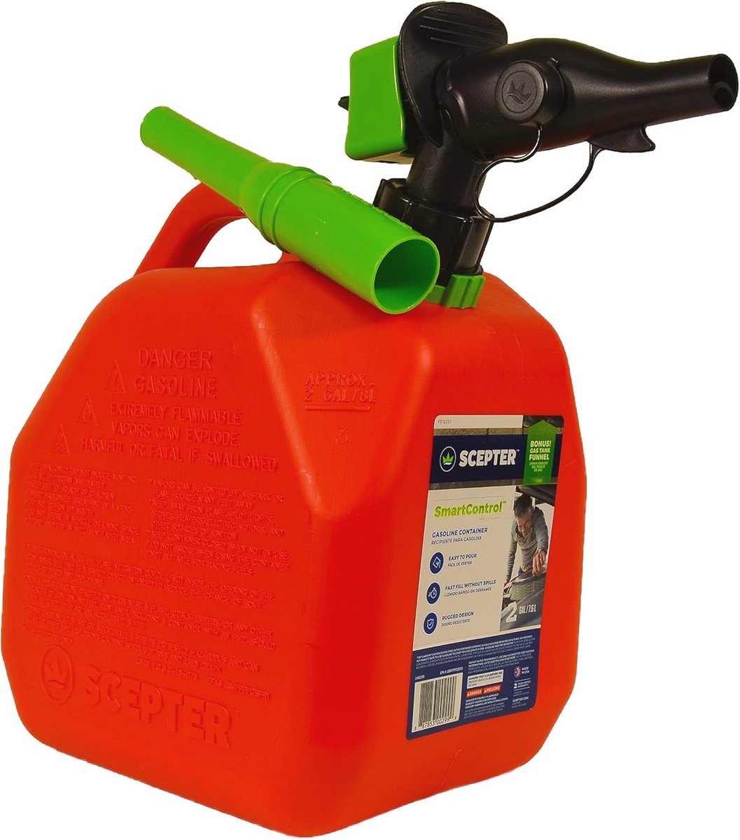 Brandstofcontainer met Spill Proof Smart Control Spout en Bonustrechter - 2 Gallon