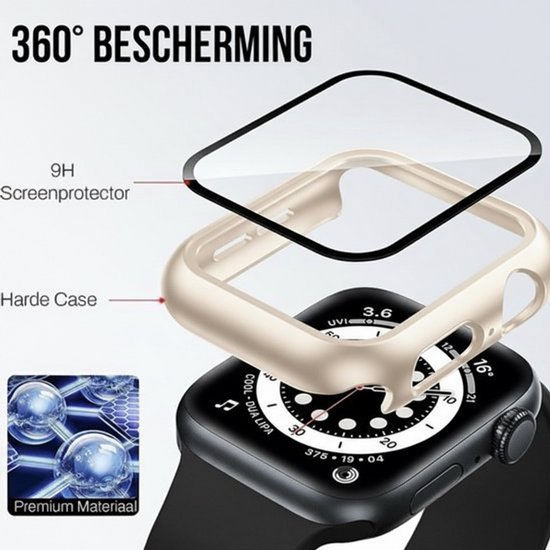 Hoesje geschikt voor Apple Watch Series 4 / 5 / 6 / SE / SE 2 / SE 3 - 40 mm Screen Protector - 2 Stuks - Full Cover Hard Case - Starlight