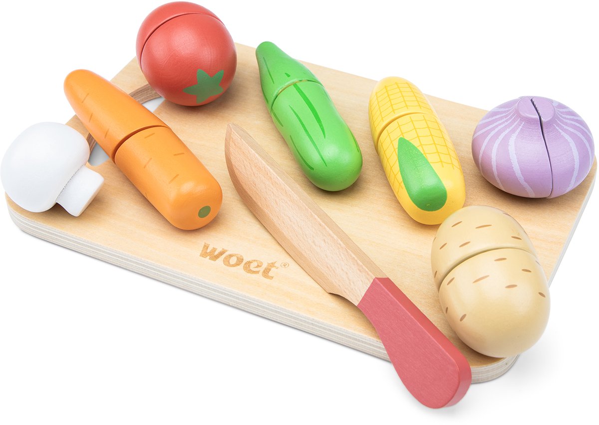Woet® Houten Snijset Groente - Speelset met Snijplank en Snijgroente - Educatief Speelgoedeten - Rollenspel Keukenspeelgoed - Vanaf 2 Jaar — afbeelding 2