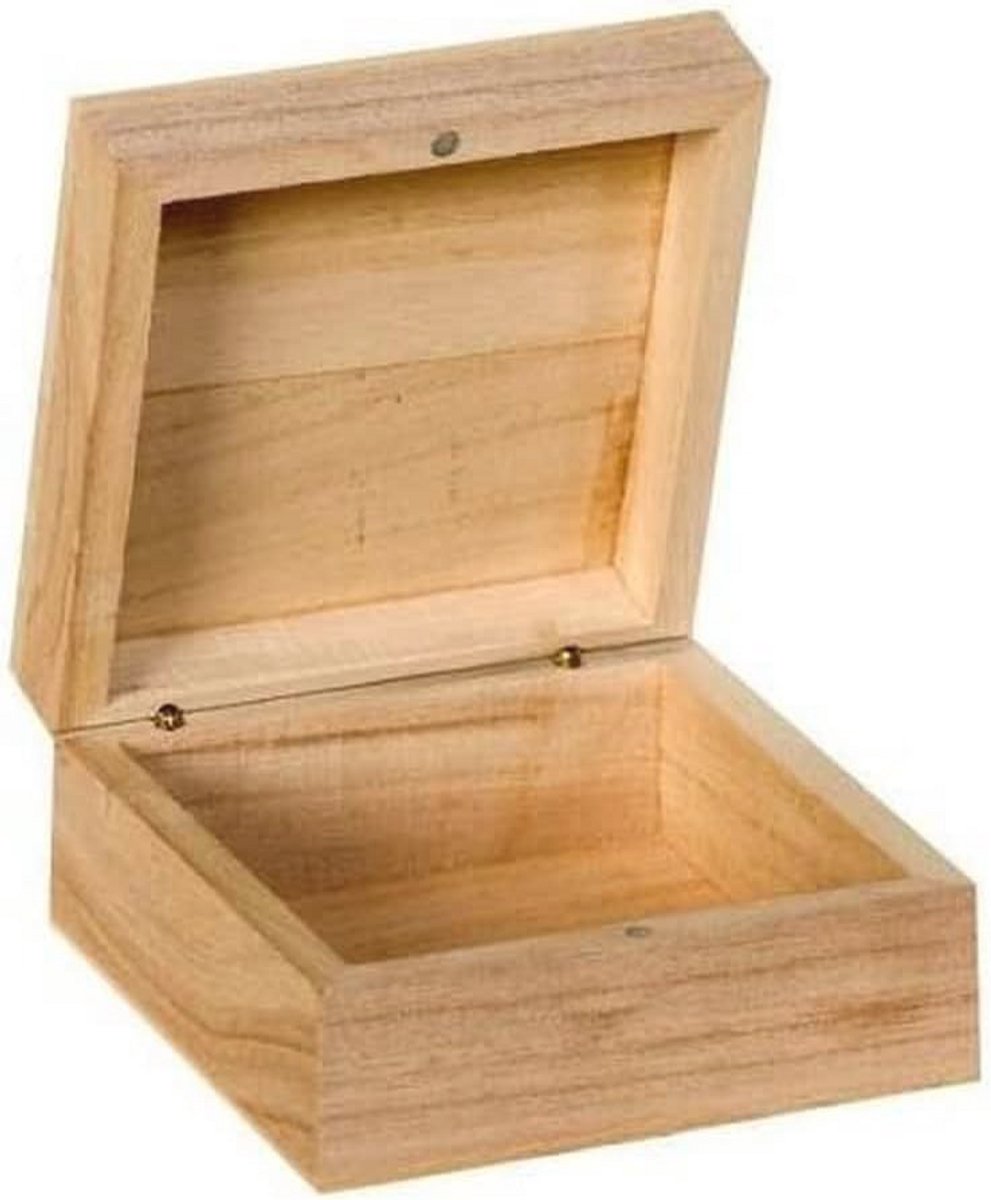 Vierkante houten doos in beige - 10 x 10 x 5 cm