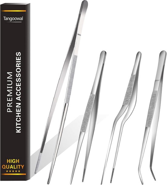 4 stuks fijne lange pincet tang professioneel zwart, 30 cm