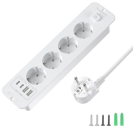 Tafelstopcontact met 2 USB en 2-voudige stekkerdoos, 2 m