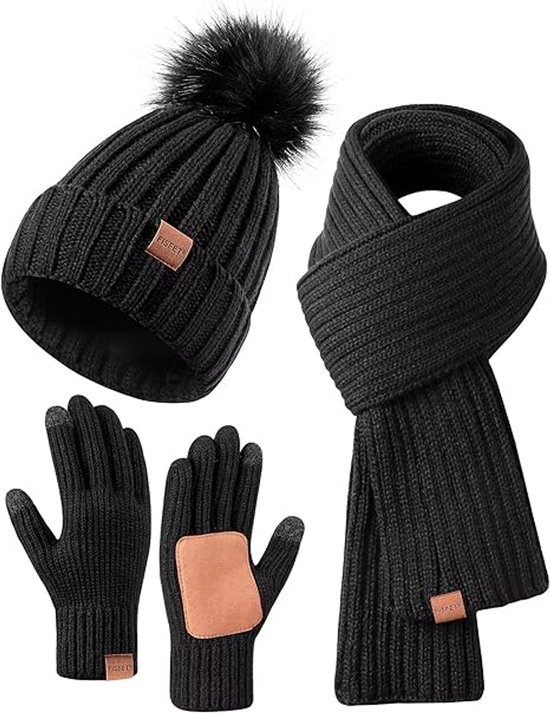 3-in-1 muts, sjaal en handschoenen voor dames - Winterwarmte - Oorwarmers voor op de