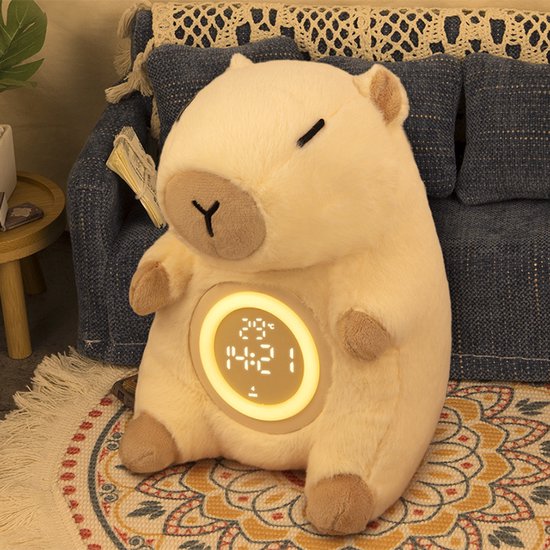 USB oplaadbare wekker, knuffelwekker voor naast het bed, sfeervolle nachtlampwekker, creatieve Kapibala poppenwekker van Merkloos — afbeelding 5