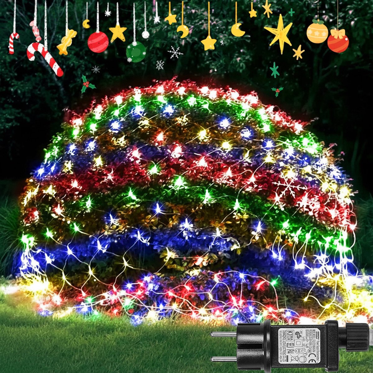 MUPOO Netverlichting Buiten Lichtnet IP44-lichtslinger Lichtnetten kleurrijk Licht -Net Lichtgordijn 1.5x1.5M 96LEDs - Geheugen- 8 modi- Boomverlichting -Kerstverlichting