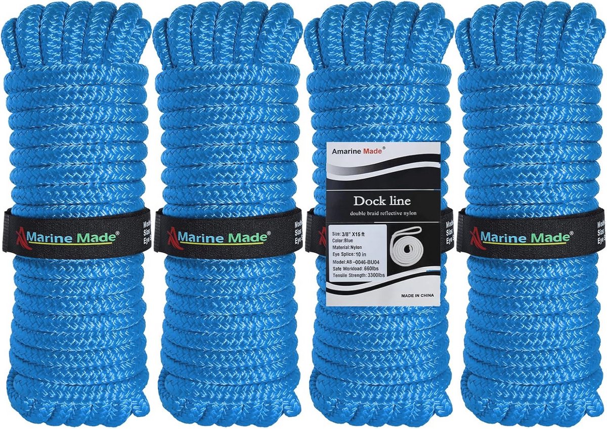 Dubbele gevlochten nylon doklijnen voor boten - 4-pack 10 ft 3/8 inch