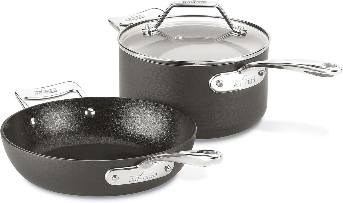 Essentials Nonstick Hard Anodized Fry & Sauce Pan met Deksel - Aluminium - Grijs