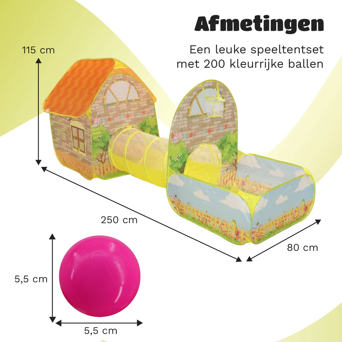 EverGoods Speeltent XL Kinderen – Speelhuis met 200 Ballen & Kruiptunnel – Pop-up – Binnen & Buiten – Opvouwbaar – Ballenbad – Incl. Draagtas & Ballenzak — afbeelding 2