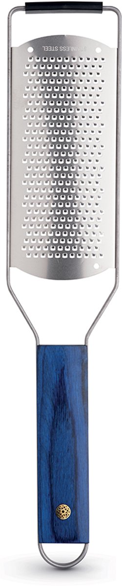Brede RVS Rasp 31,5×6 cm met Pakkahouten Handvat – Blauw