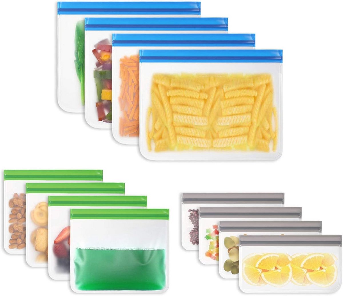 Herbruikbare Vrieszakken - 12 Stuks, BPA-vrij, Ideaal voor Fruit, Groenten, Vlees en Snacks