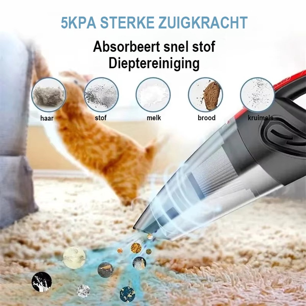 120W Kruimelzuiger Snoerloos - Handstofzuiger - Zwart - afbeelding 2