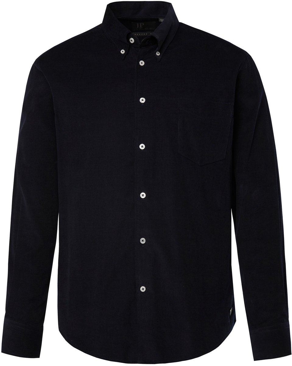 JP 1880 - Heren - Corduroy overhemd lange mouwen button-down kraag Modern-Fit - Zwart - Maat 6XL