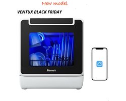 Ventux® Mini Vaatwasser Incl. App – 8 Programma’s – 2-4 couverts - Vaatwasser Vrijstaand Voor Camping - 900 Watt Afwasmachine – 42,5 x 42,8 x 45,8 cm - Wit