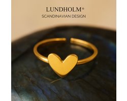 Lundholm Ring Dames Goudkleurig Hart Jewellery – Premium Stainless Steel – Verstelbare Ring met Subtiel Hartje – One Size My – Betekenisvol & Elegant – Cadeau voor Haar - Luxe Geschenkverpakking