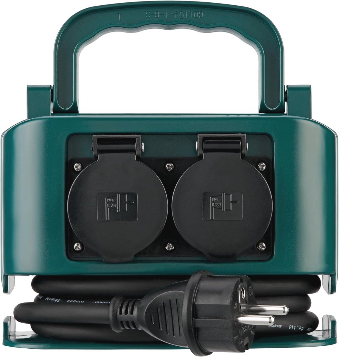Waterdichte Stroomverdeler Buiten - Verlengsnoer met 4 Spatwaterdichte Contactdozen en IP44 Bescherming - 2m, Max. 3500W, Groen