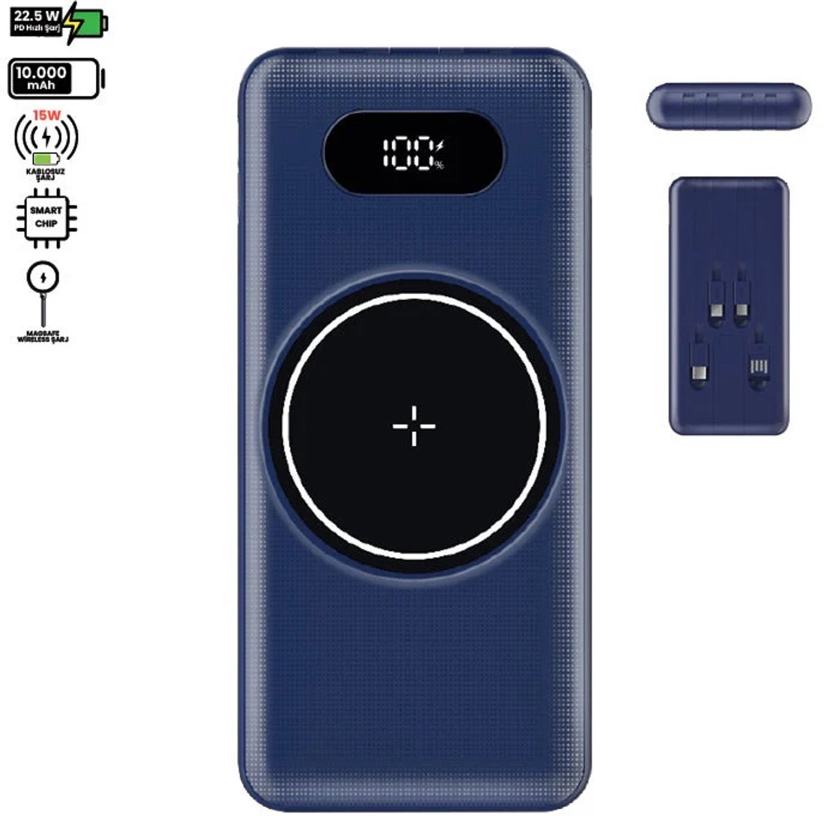 Electrox - Powerbank 10000 mAh - 22.5W Snellaad Functie & 15W MagSafe Draadloos Opladen- USB-A, USB-C & iOS - Universeel voor Smartphones, Tablets & Gadgets - Reis Powerbank - Draagbare Lader - Joker - Blauw — cadeau in Gadgets - foto 4