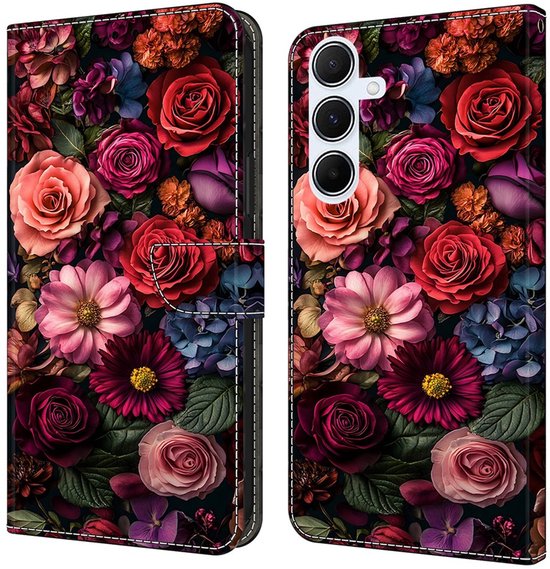 Roze rood bloemen rozen - agenda book case hoesje - Telefoonhoesje geschikt voor Samsung Galaxy A17 5G / A26 5G / A16 5G