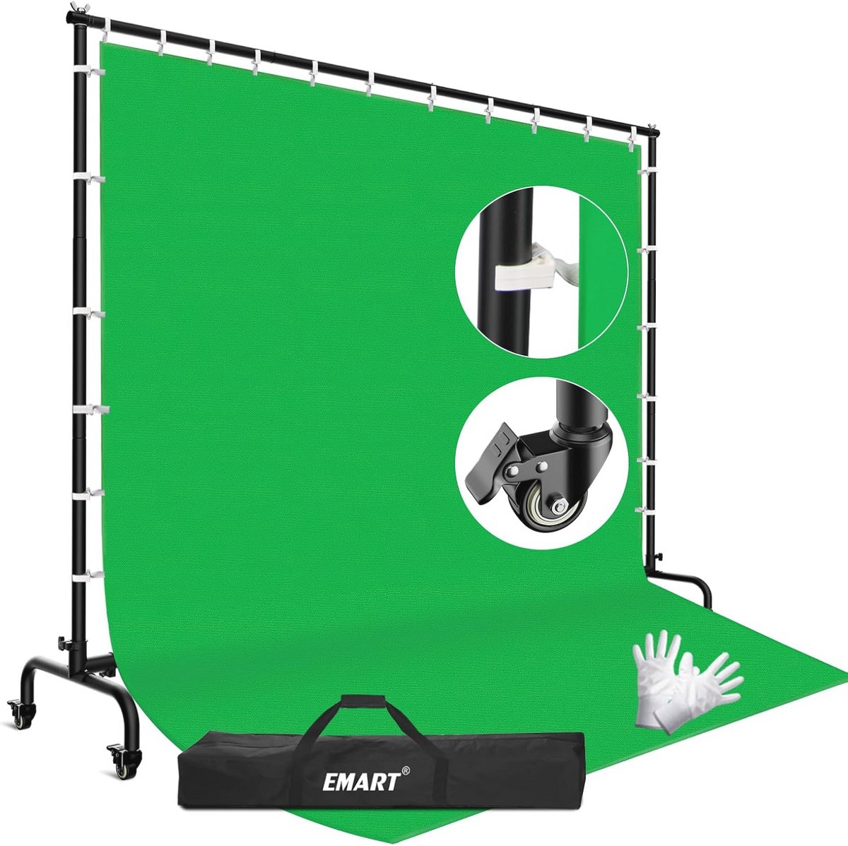7x10ft Groen Fotografie Achtergrond Scherm met Verstelbaar Frame en Wielen