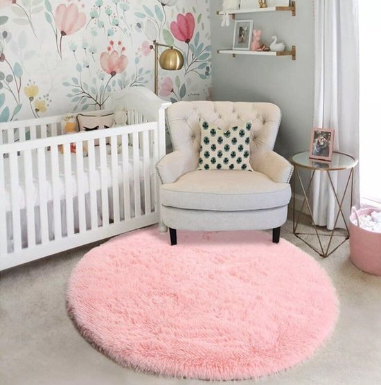 Rond vloerkleed, 1,2 x 1,2 meter, geschikt voor een meisjeskamer; zacht rond vloerkleed, geschikt voor een kinderkamer (beige).