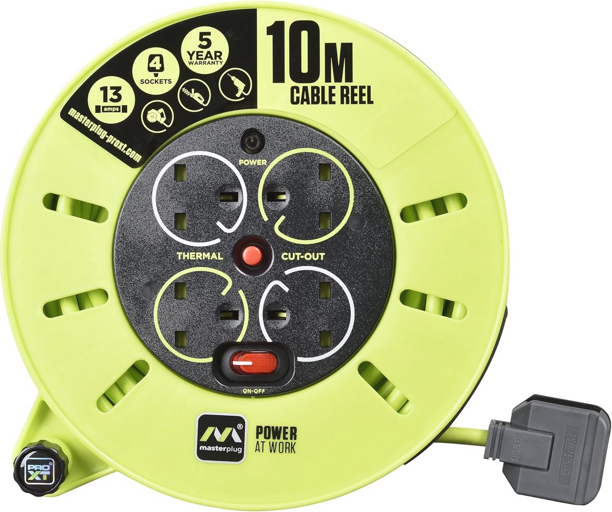 Kabelhaspel 10 Meter Met 4 Stopcontacten en Thermische Uitsnijding