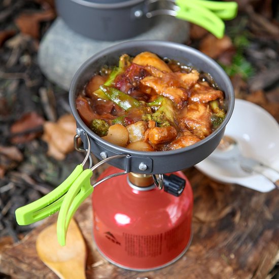 Camping kookset - camping kookgerei - pannenset camping - campingpot - kampeeruitrusting - essentiële accessoires - reizen - wandelen - outdoor koken - compact - draagbaar - lichtgewicht van Merkloos — afbeelding 3