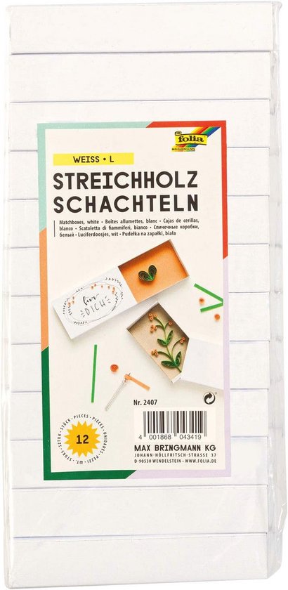 Grote witte luciferdoosjes, blanco, 12 stuks