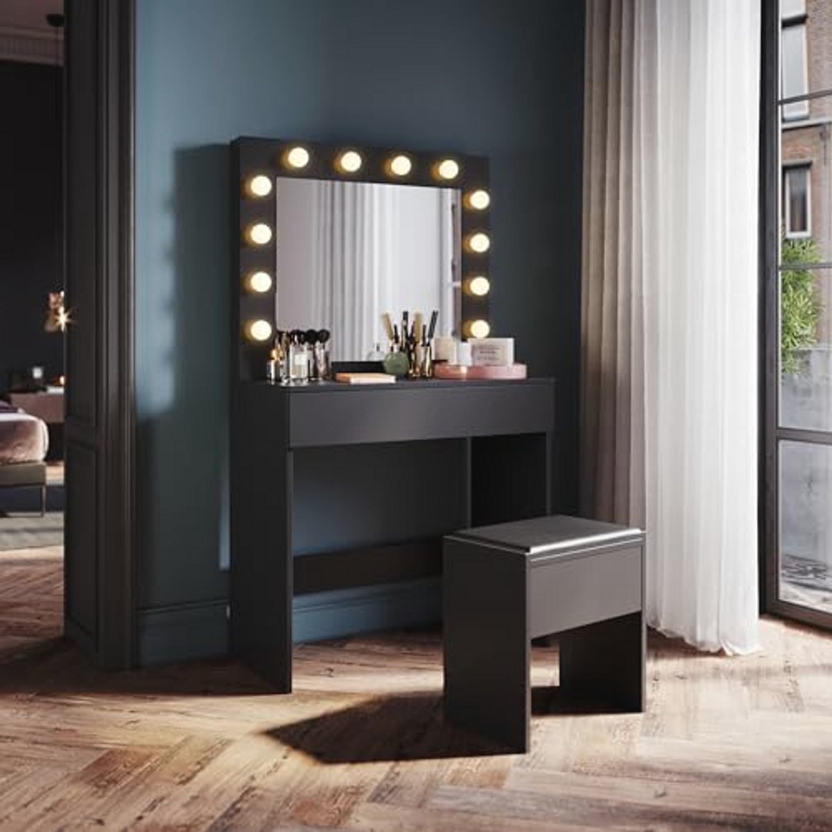 Make-uptafel met LED-verlichting en HD-spiegel voor perfecte make-up