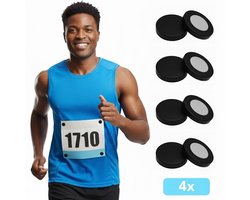 foto van 4x Zwart | Startnummer Magneten Marathons – 4 stuks – Race Bib Magnets – Veilig & Sterk - Hardlopen