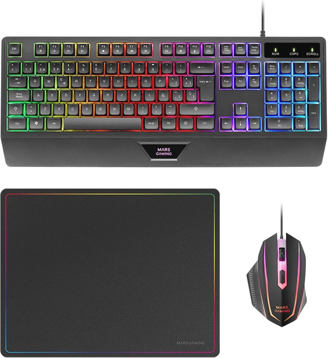 3in1 Gaming Combo met RGB Toetsenbord, RGB Muis en Nanotextiel Muismat - Ergonomisch en Multiplatform