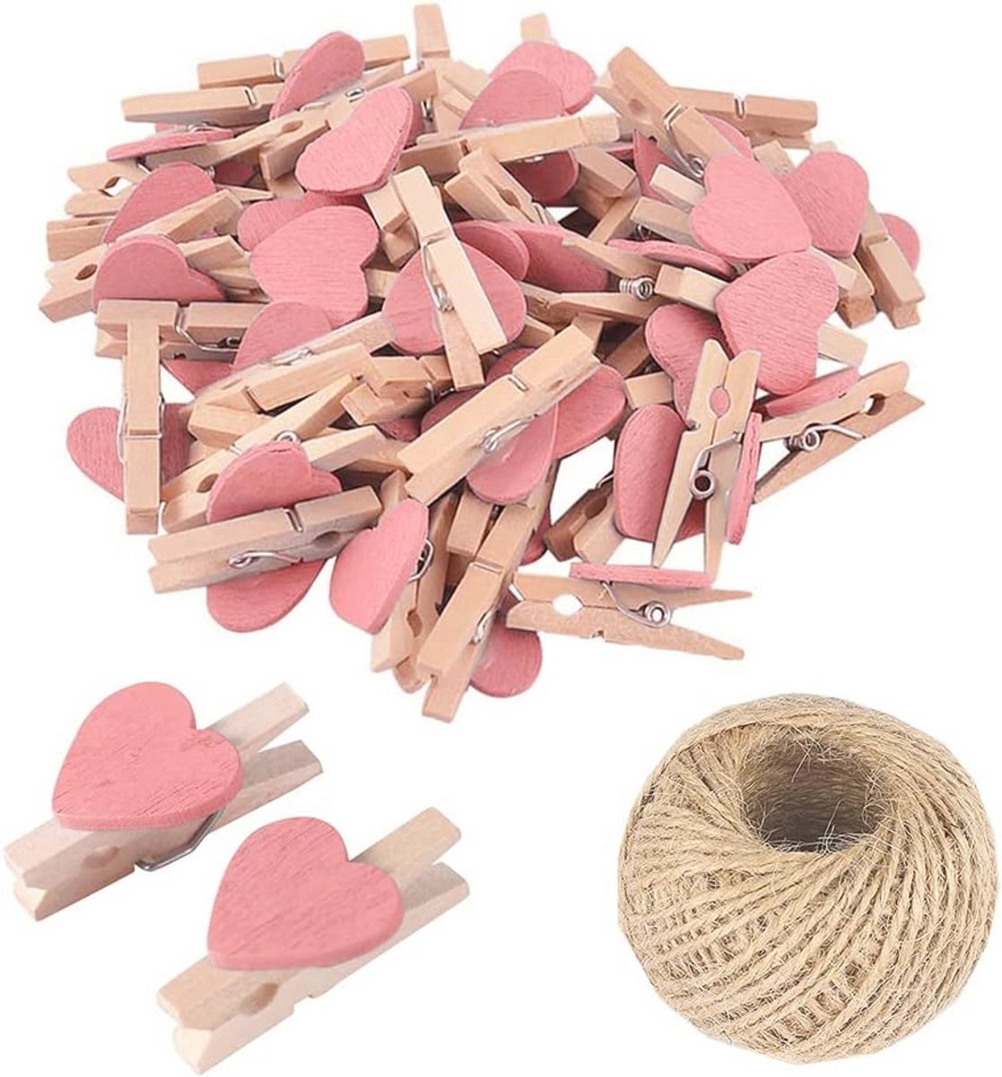 50 stuks roze mini houten hart wasknijpers voor fotoweergave en knutselen