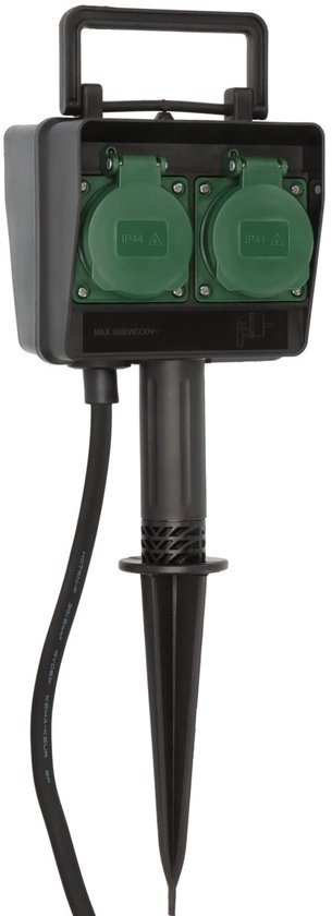 Brennenstuhl Tuincontactdoos / Buitencontactdoos 4-voudig op spies (Weerbestendige kunststof, Tuinstekkerdoos met waterdichte behuizing, 10m kabel) zwart