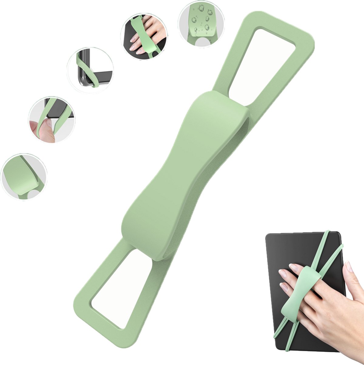 Comfortabele tablet polsband - Universele siliconen polsband voor tablets - Geschikt voor tablets van 4,7-8 inch - Groen - Zeer elastische, multifunctionele, lichtgewicht vingergreep