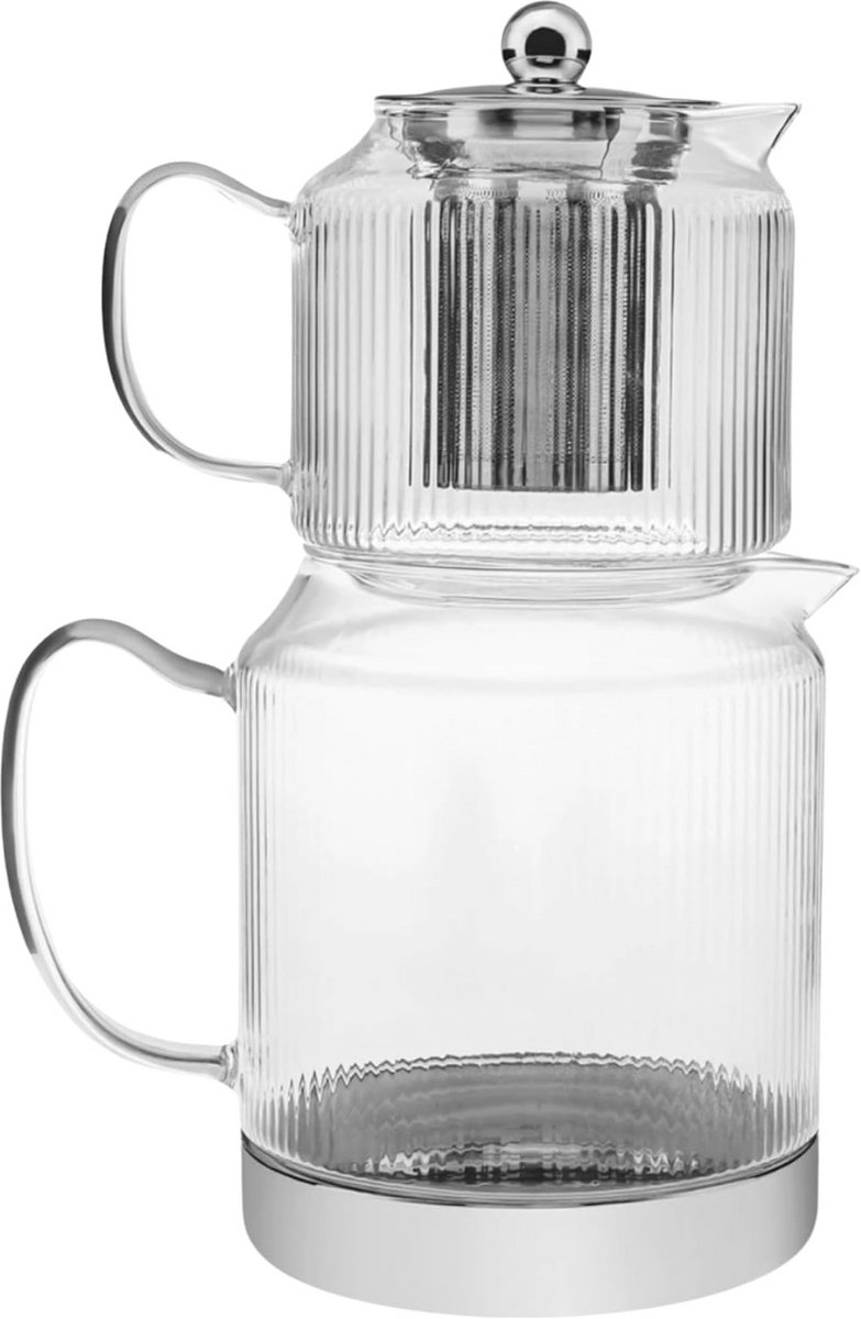 Midi Theepot van Borosilicaatglas met Inductiebasis - 1 Liter + 2 Liter Drinker