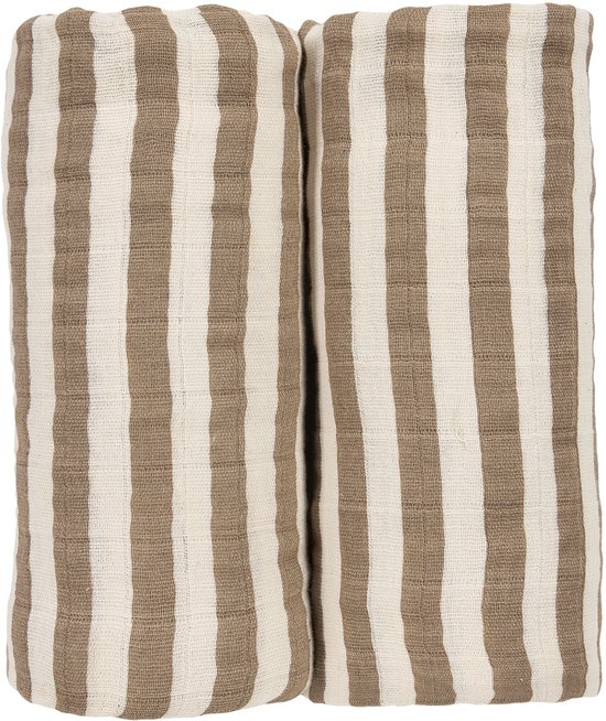 Meyco Baby Fat Stripe Swaddle - 2-pack - Pre-washed Hydrofiel - Taupe - 120x120cm — afbeelding 2