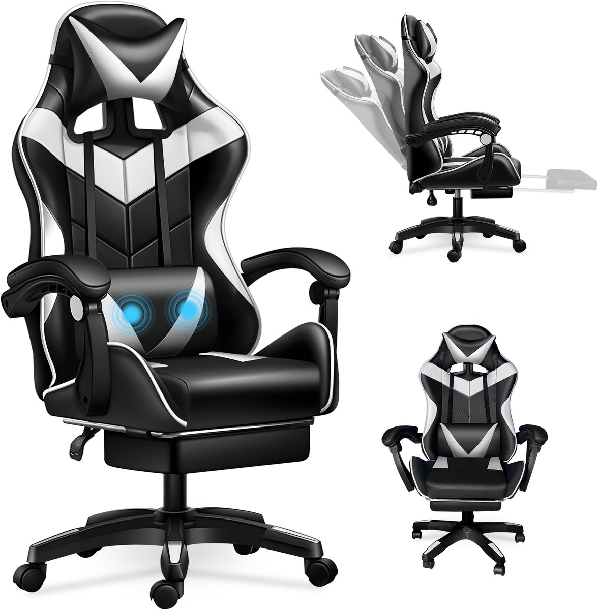 Gaming Masserende Stoel met Voetsteun en Verstelbare - Gaming - €99,99