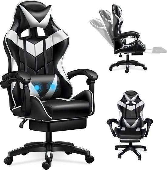 Gaming Masserende Stoel met Voetsteun en Verstelbare - Gaming - €99,99