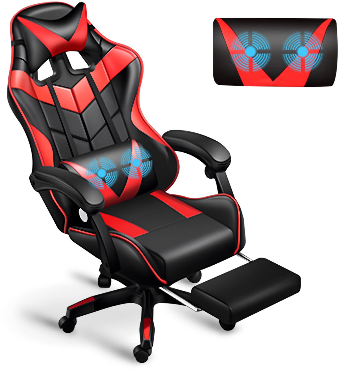 Ergonomische Gaming Stoel- PU leer-Hoogte verstelbaar-Verstelbare Rugleuninghoek met Lendensteun-Rood