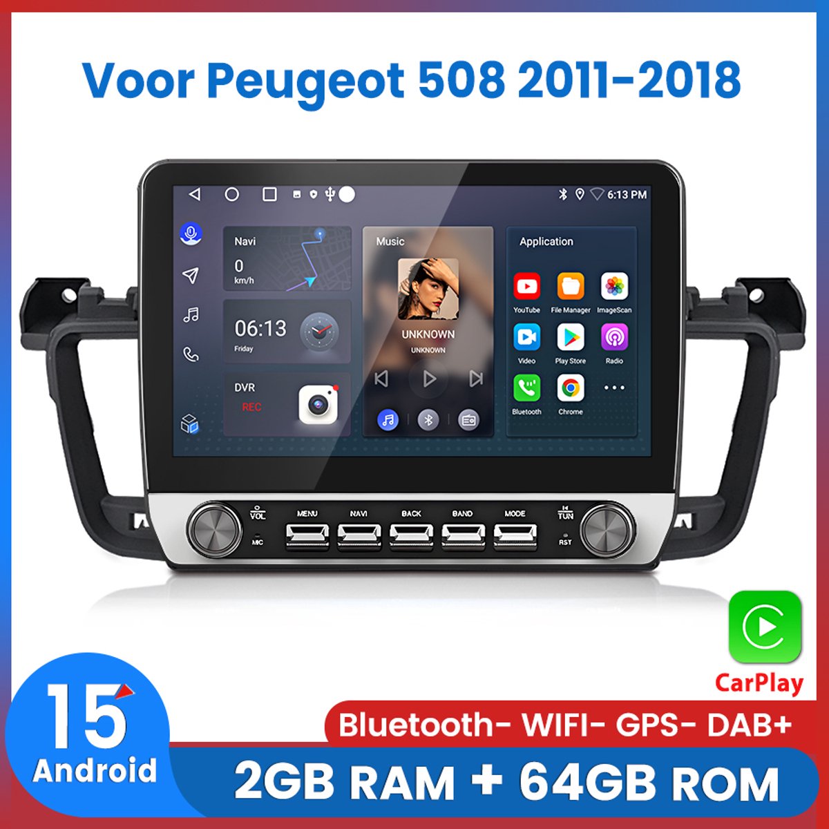 Awesafe Autoradio - 10.1 Inch IPS Touchscreen - Geschikt Voor Peugeot 508 2011 t/m 2018 - Android 15 - 2GB RAM + 64GB ROM - Draadloos CarPlay & Android Auto - Bluetooth & WiFi - GPS Navigatie - 2011 2012 2013 2014 2015 2016 2017 2018