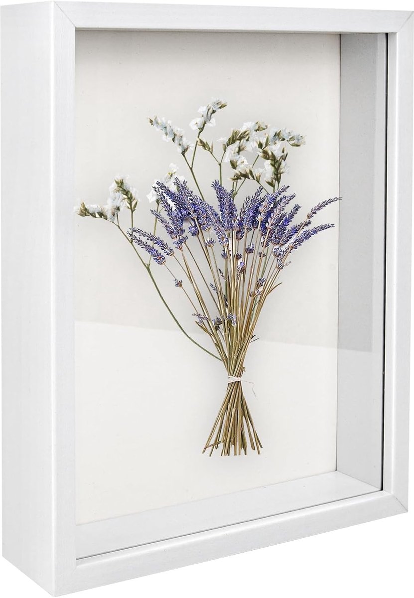 Famanu 3D houten fotolijst 27x22 cm met acrylplaat, diepe displaydoos voor herinneringen Wit