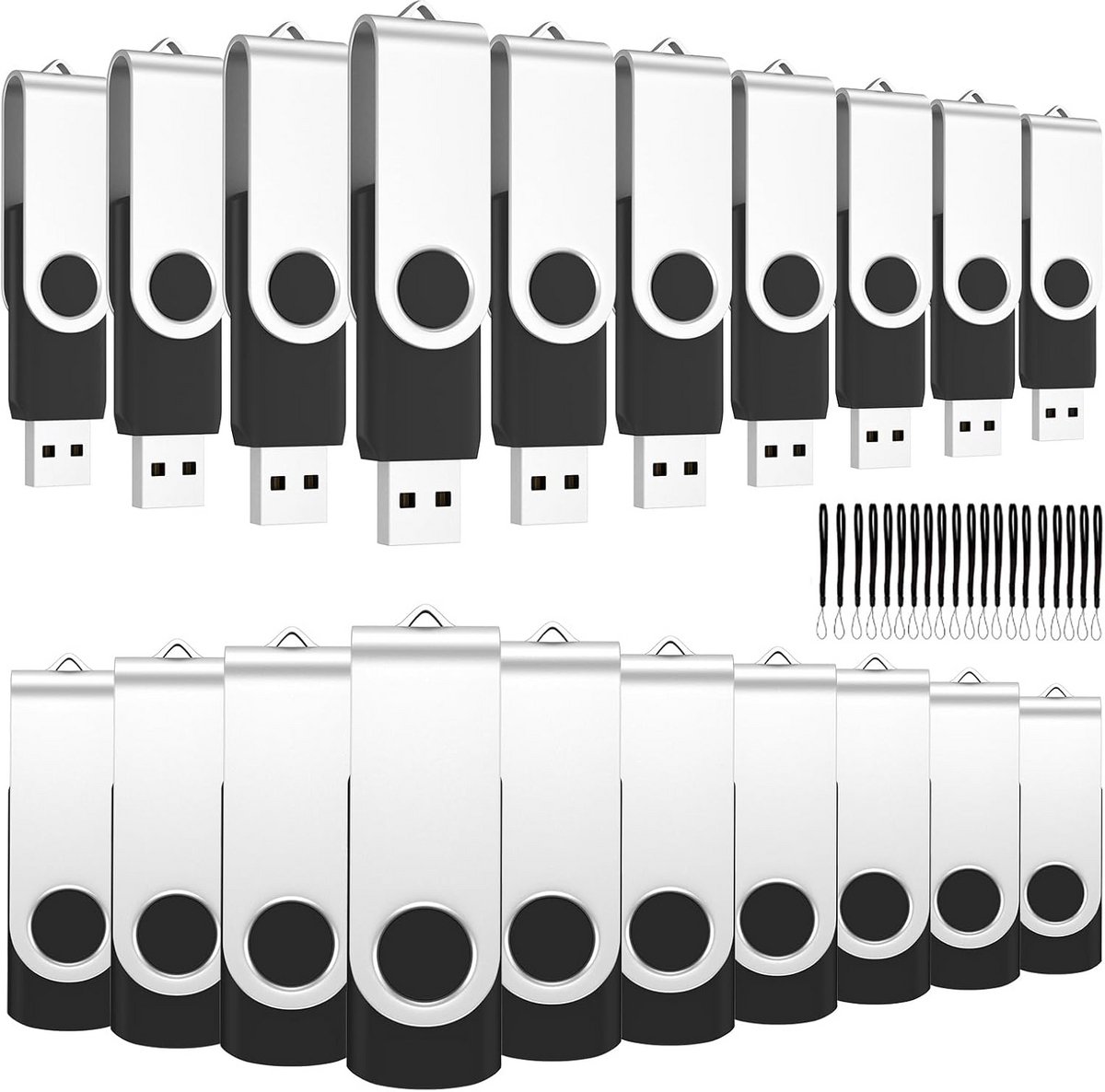100 Stuks USB 2.0 Geheugensticks 128 MB Zwart voor Dataopslag