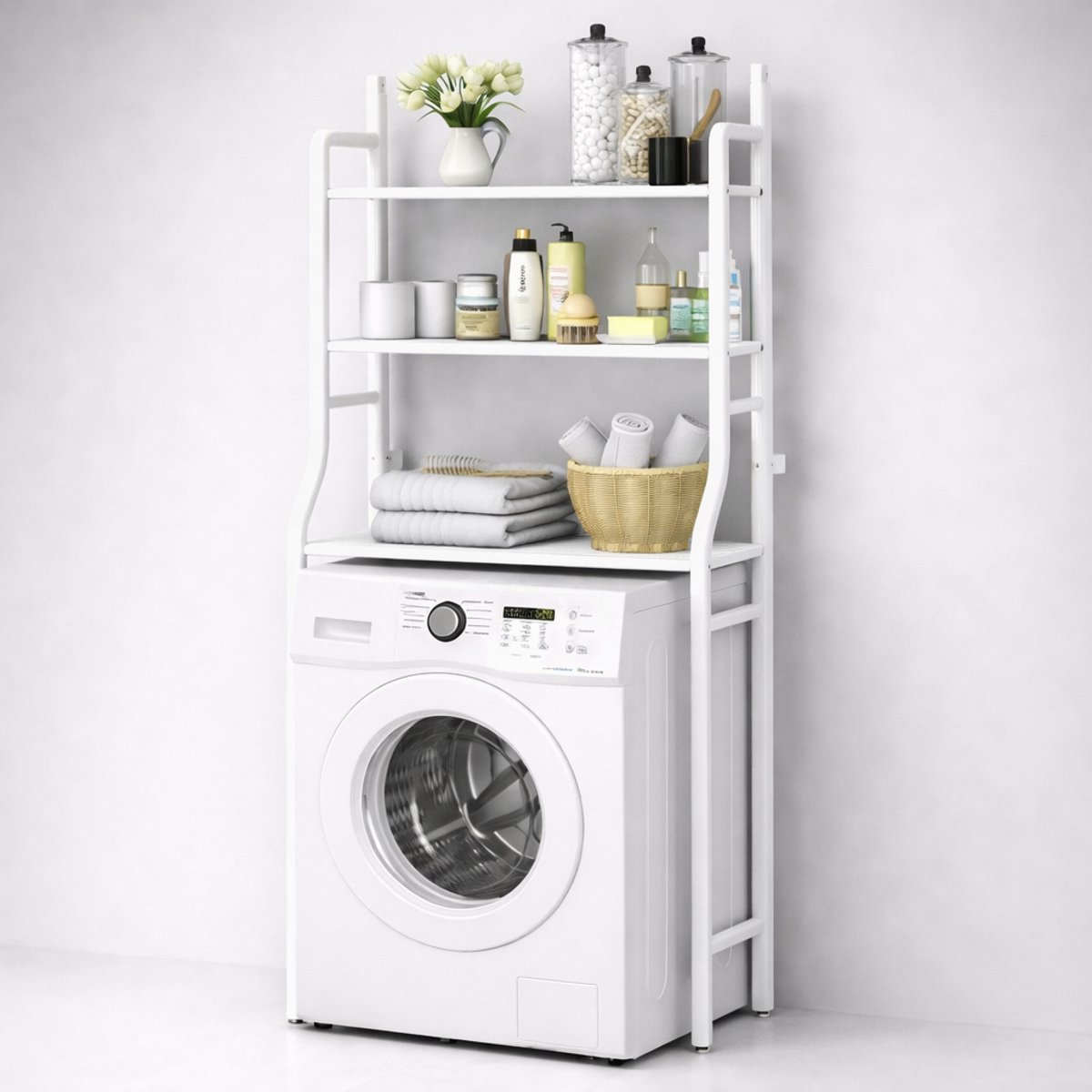Bol.com MeubelsvanJoep Wasmachine ombouw rek wit 157 x 68 x 26 cm - Wasmachine rek met opbergruimte wit - Wasmachine rek bovenla... aanbieding