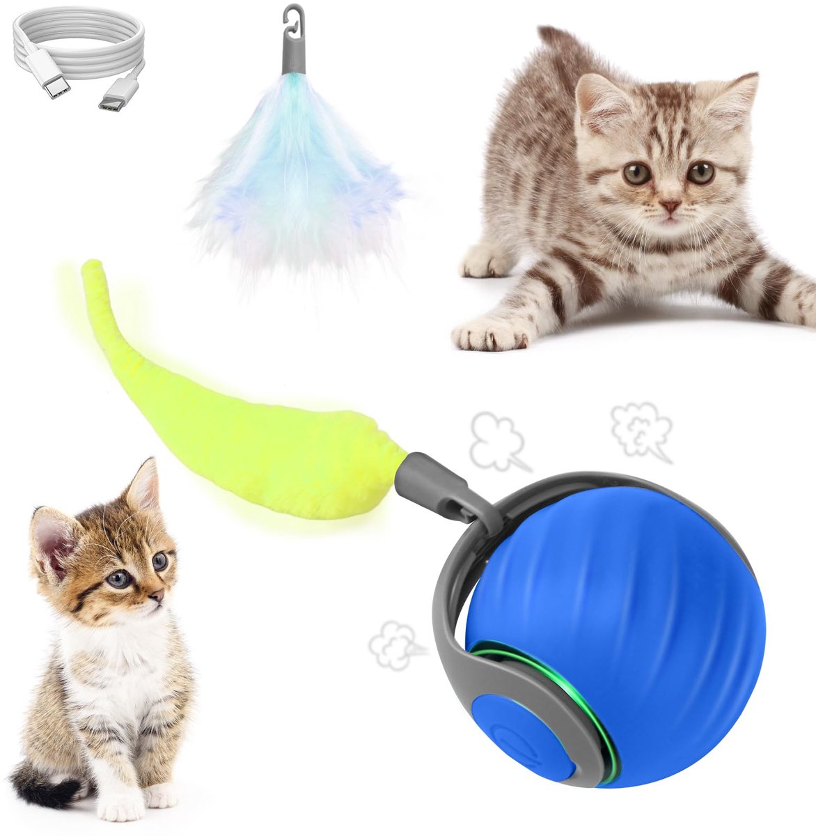 IMPERATORIS® Elektrisch Kattenbalspeelgoed – Interactief Kattenspeeltje / Automatisch Rollend Slim Speelgoed voor Katten – Oplaadbaar – Voor Interactief Spelen Binnenshuis – Geschikt voor Tapijt – 1 stuks