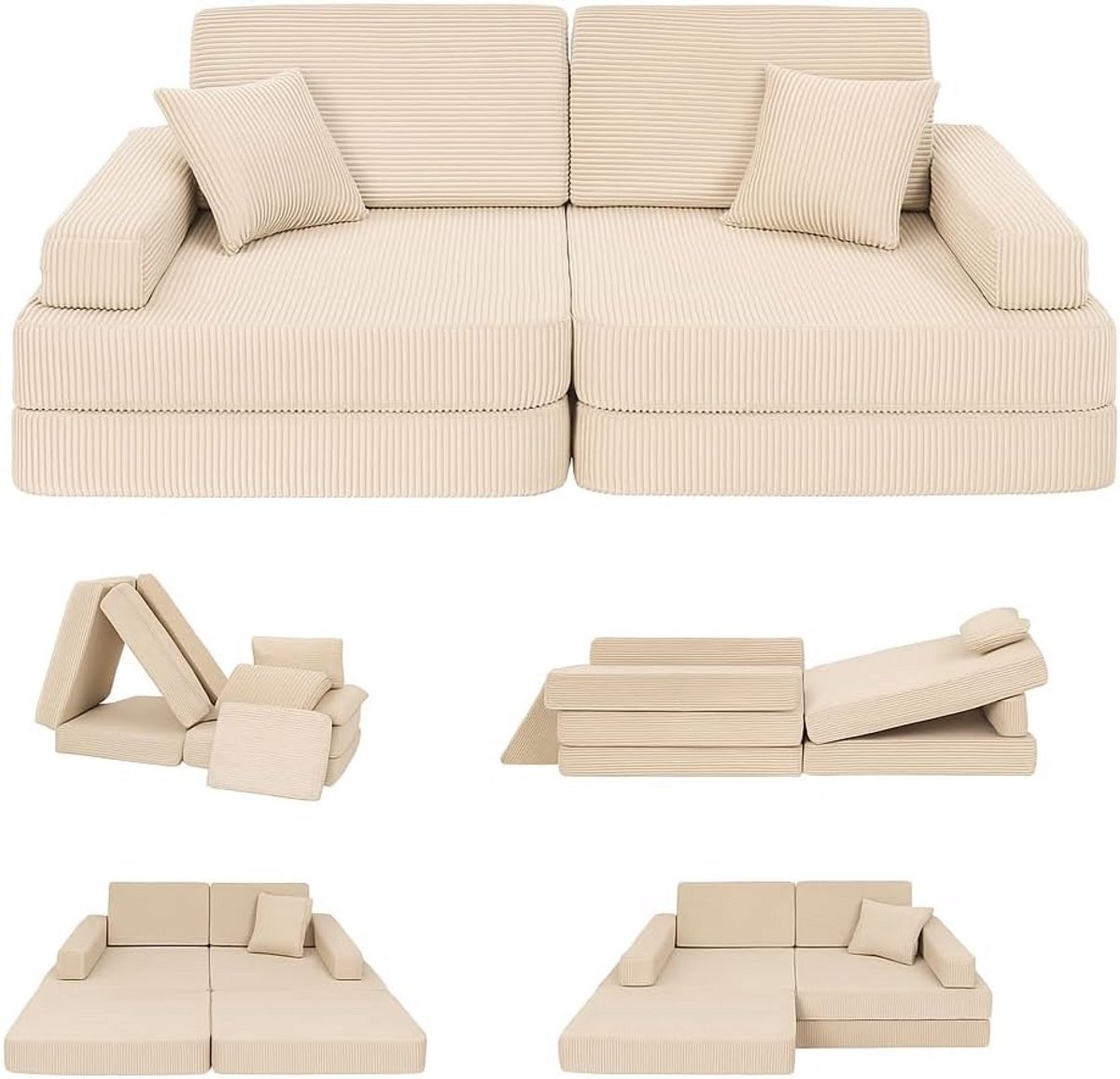 Kindersofa Velours Rib Kwaliteit Beige