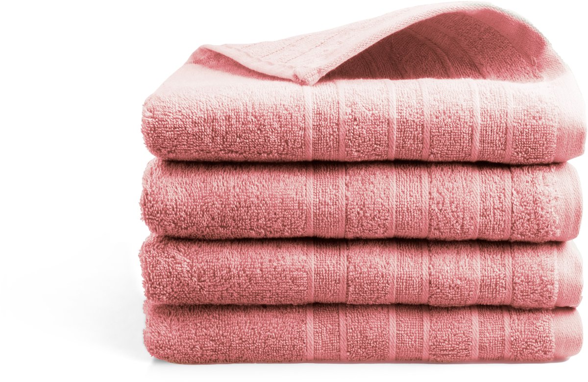 DoubleLife Handdoeken 50x100 cm - Set van 4 - 100% Katoen, waarvan 50% Gerecyclede Katoen - GRS Gecertificeerd - Powder Pink