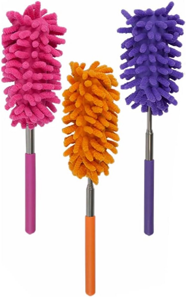 Set van 3 Wasbare Microvezel Stofwissers met Telescopische Steel
